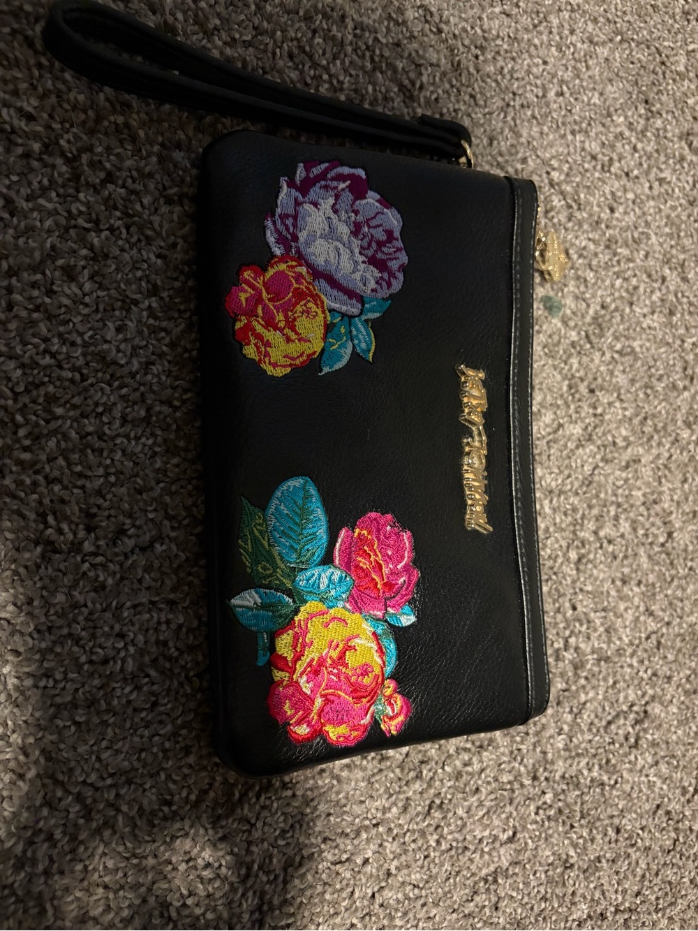 Betsey Johnson Black Floral Embroidered Wristlet Clutch - Picture 2 of 8